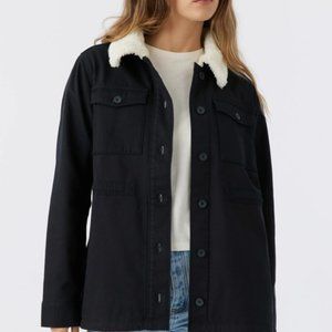 NEW Hang Ten Women's Utility Fleece lined Jacket Plush Collar Black Size M